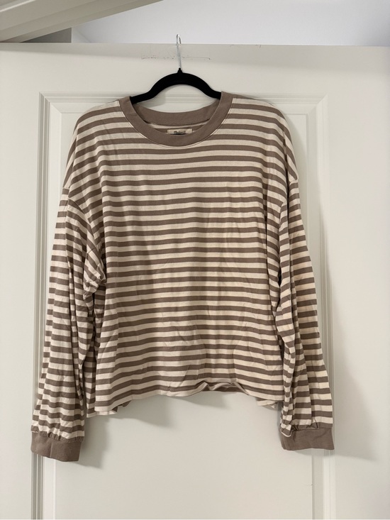 Madewell Tops - Madewell Beige and Cream Striped Long Sleeve Tee